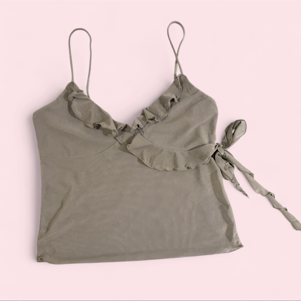 H&M Divided Taupe Ruffle Tie Strap Cami Top | Size Small